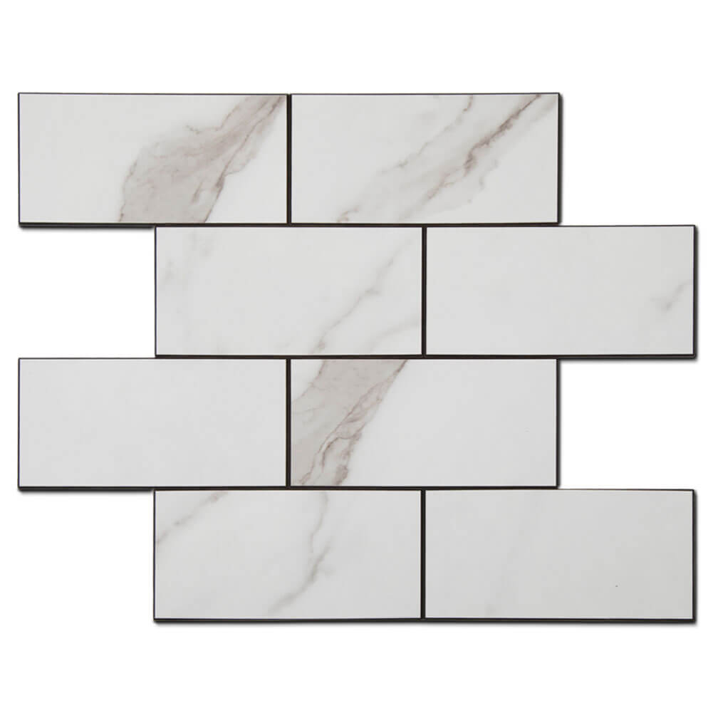3’‘x 6‘’ Subway White Marble Grain Peel and Stick Tile Backsplash (5-Pack, 5 sq.ft.)